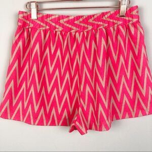PRONTO | Bright Coral & Tan Chevron Pull-On Elastic Waist Shorts Women’s Size L